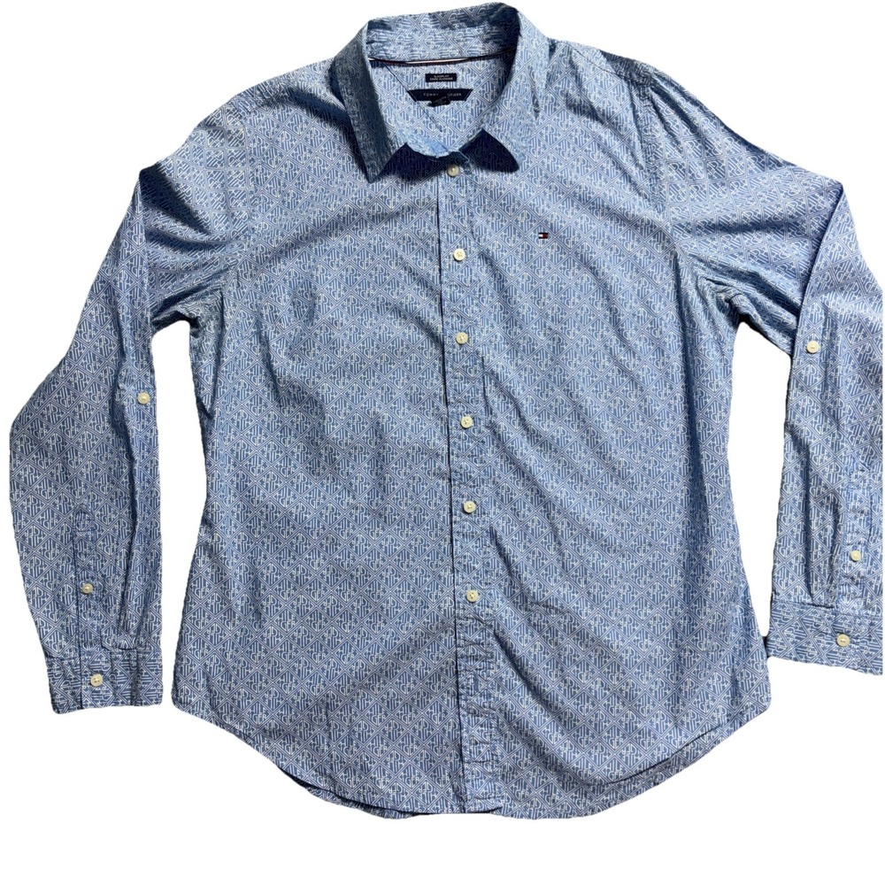 Tommy Hilfiger Classic Fit Womens Button Up Down Dress Shirt Collared Sky Blue M